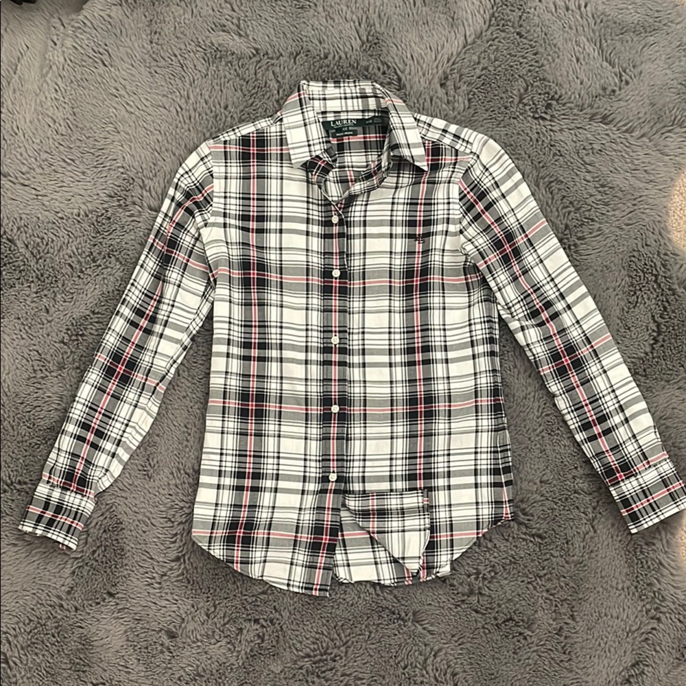 LRL White, Black, & Red Plaid Button Down